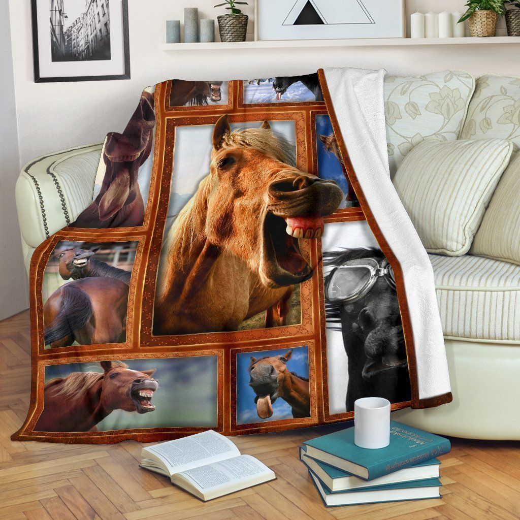 Funny Horse Face Fleece Blanket Gift For Horse Lovers