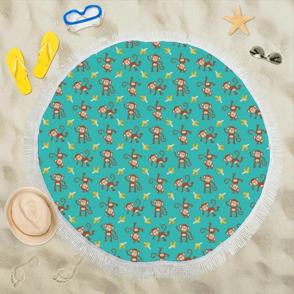 Funny Monkey Banana Design Themed Printed Round Beach Towel