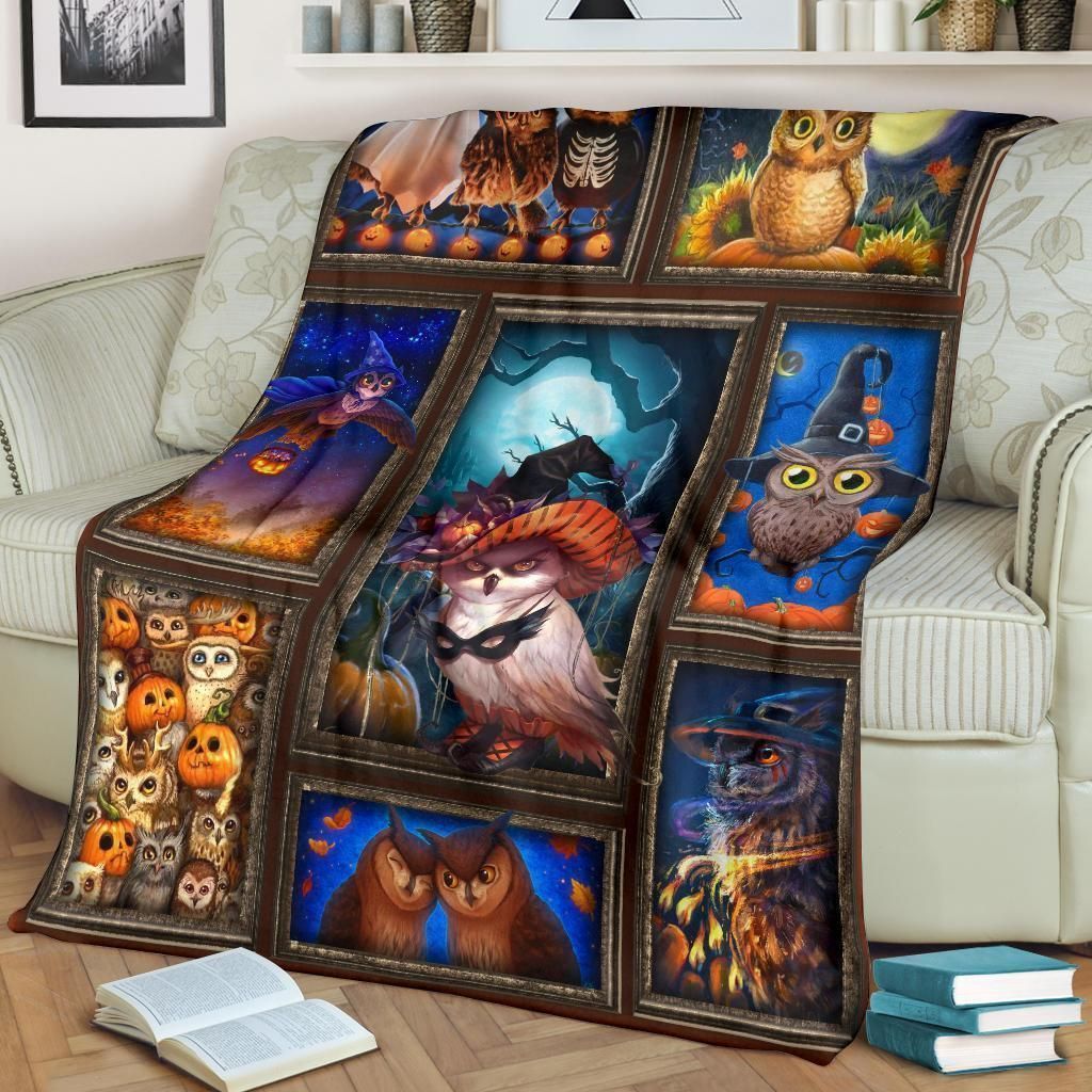 Funny Owl Halloween Gift For Owl Lover Printed Fleece Blanket