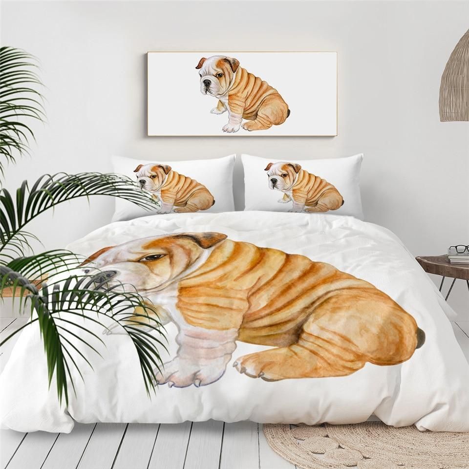 Funny Pug Shar Pei White Background Bedding Set