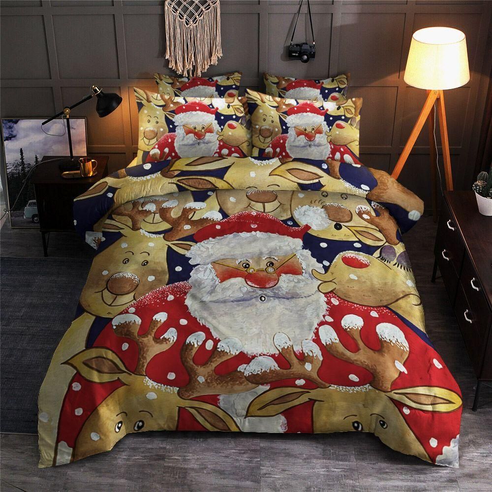 Funny Santa Claus With Reindeer Bedding Set