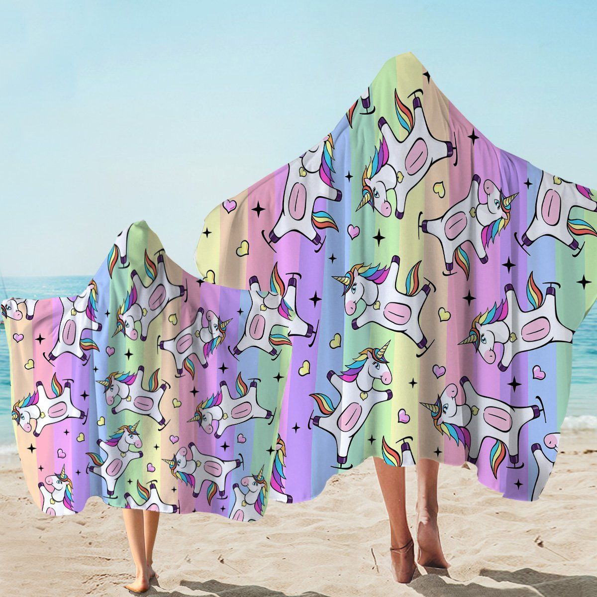 Funny Skating Unicorn Rainbow Printed Hooded Towel