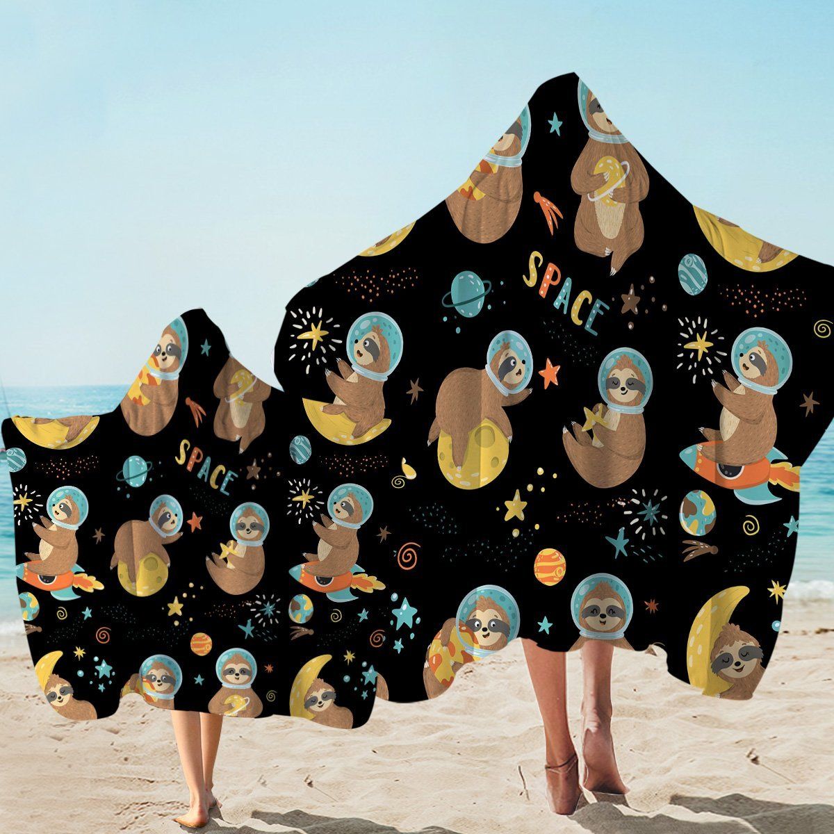 Funny Space Sloth Printed Hooded Towel