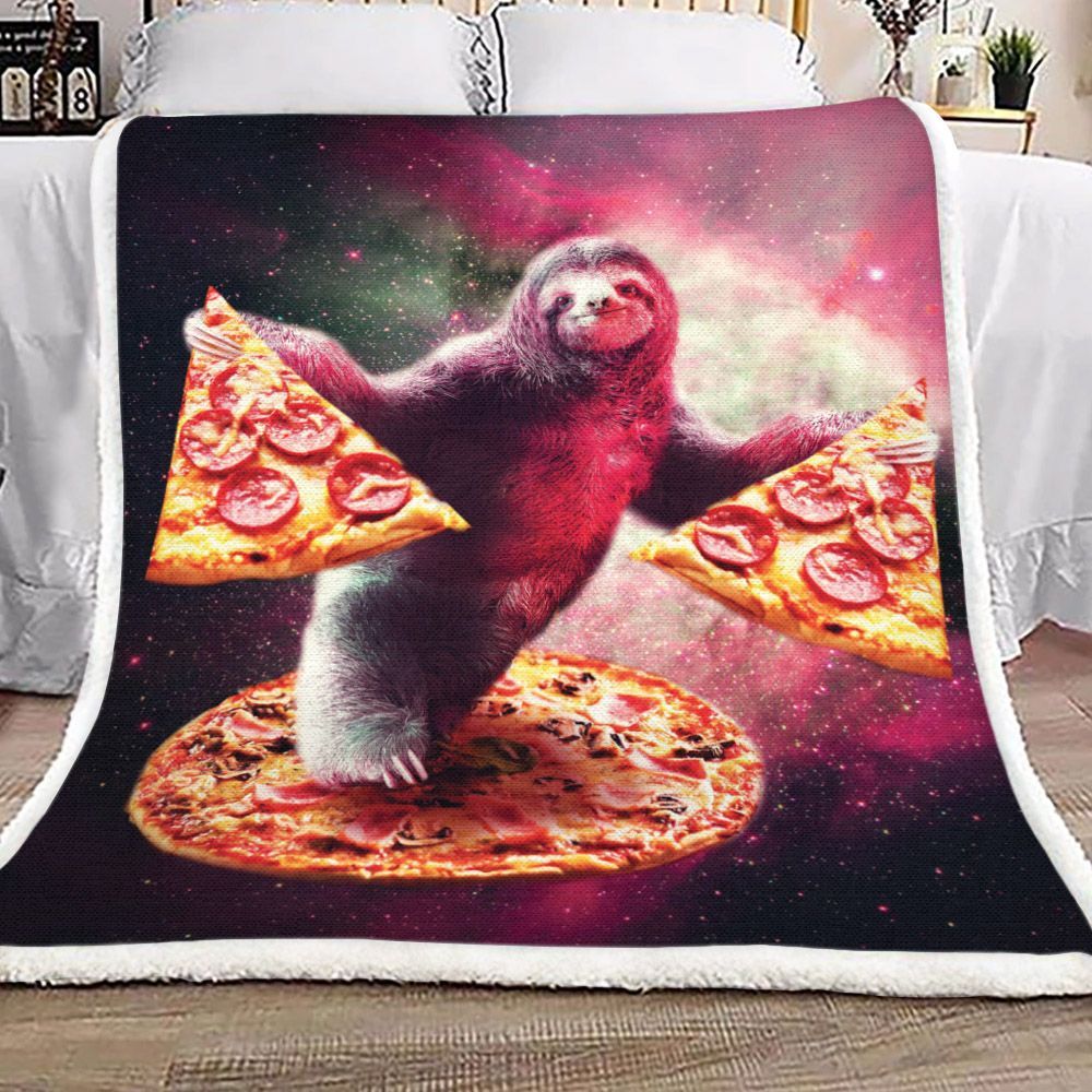 Funny Space Sloth With Pizza Sherpa Fleece Blanket
