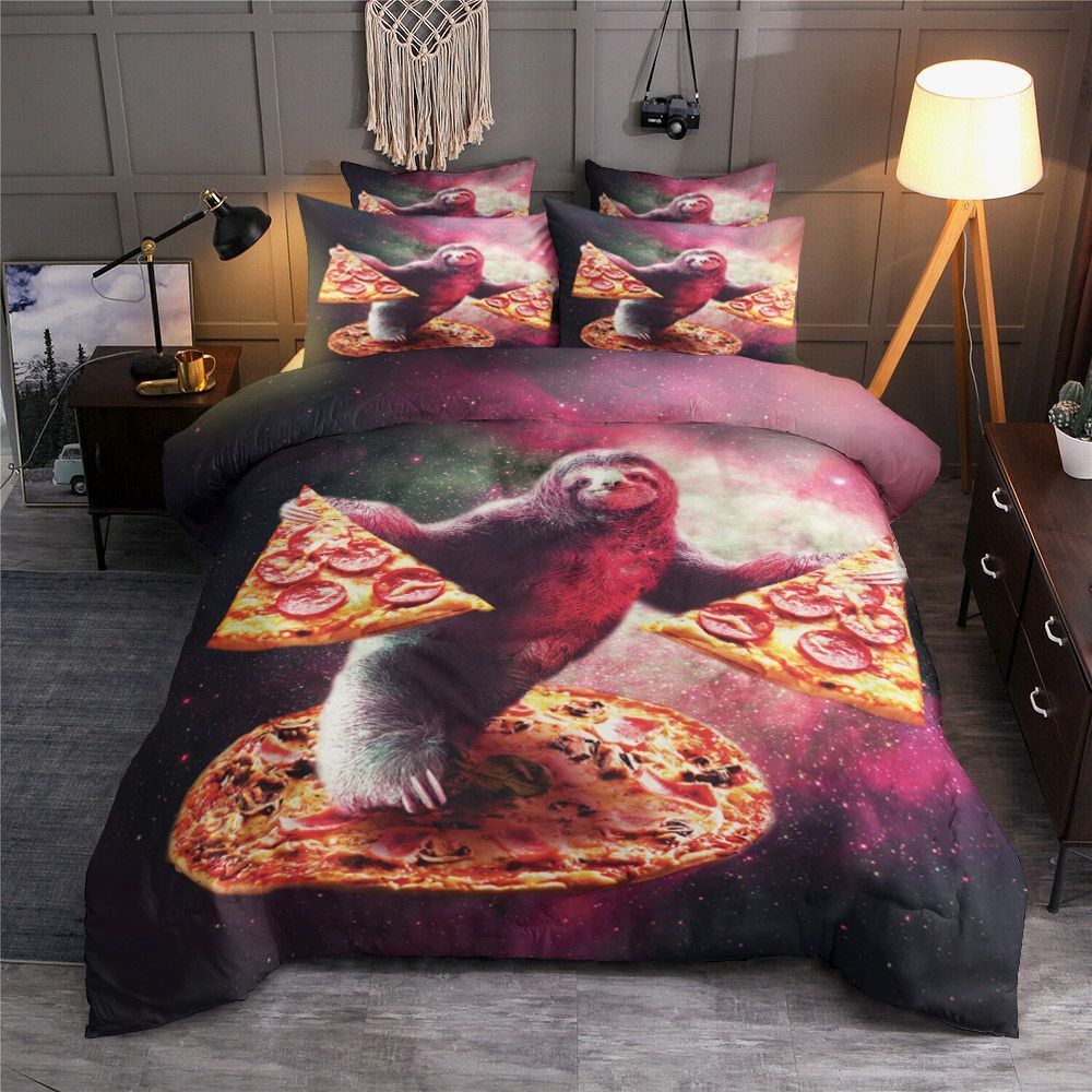 Funny Space Sloth With Pizza Bedding Set