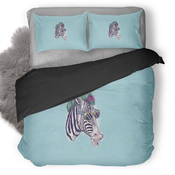 Funny Zebra Pattern Blue Bedding Set