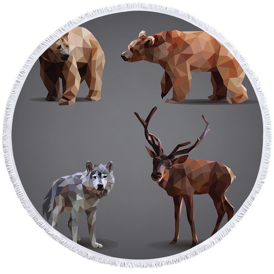 Furry Beasts On Gray Printed Round Beach Towel