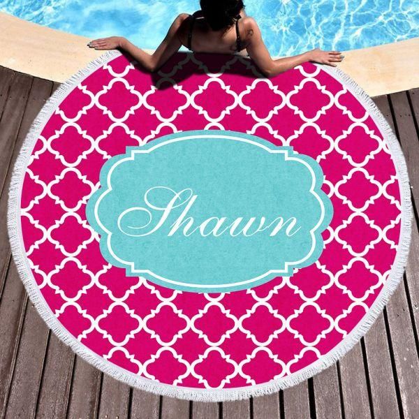 Fushcia Custom Pink Printed Round Beach Towel