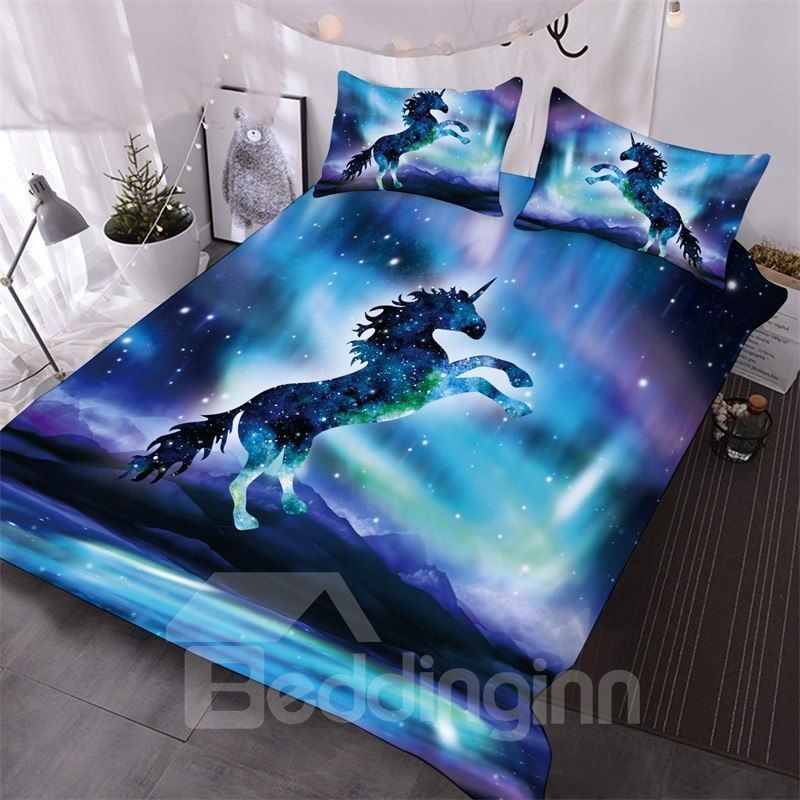 Galactic Blue And Purple Unicorn Bedding Set