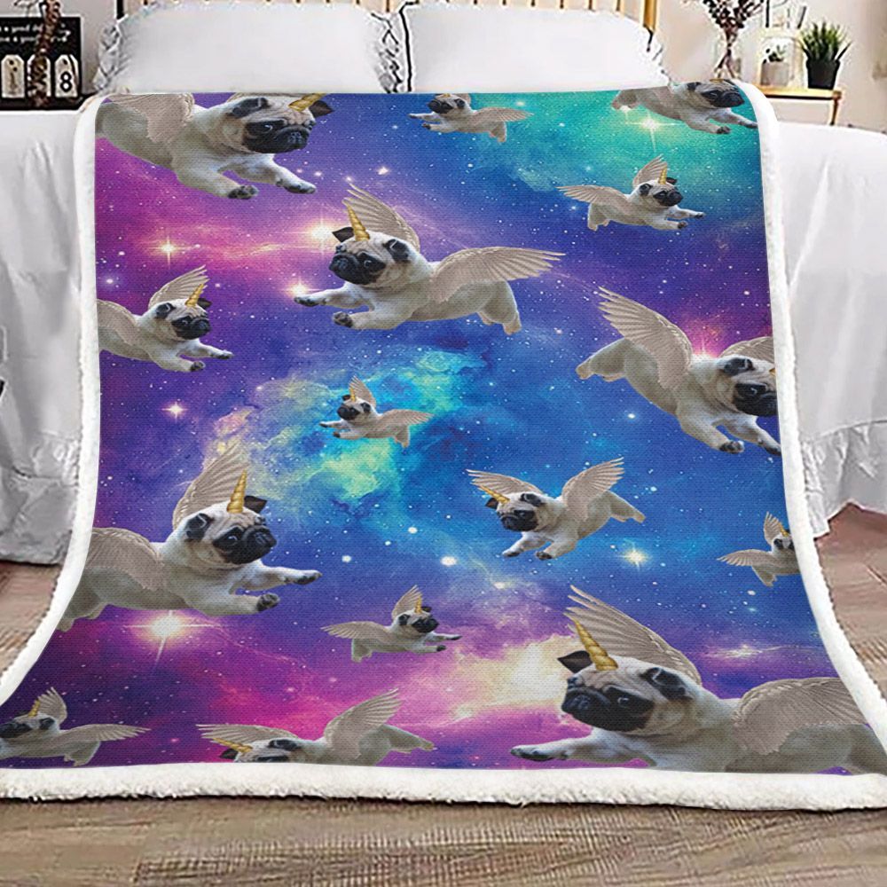 Galactic Pug Sherpa Fleece Blanket