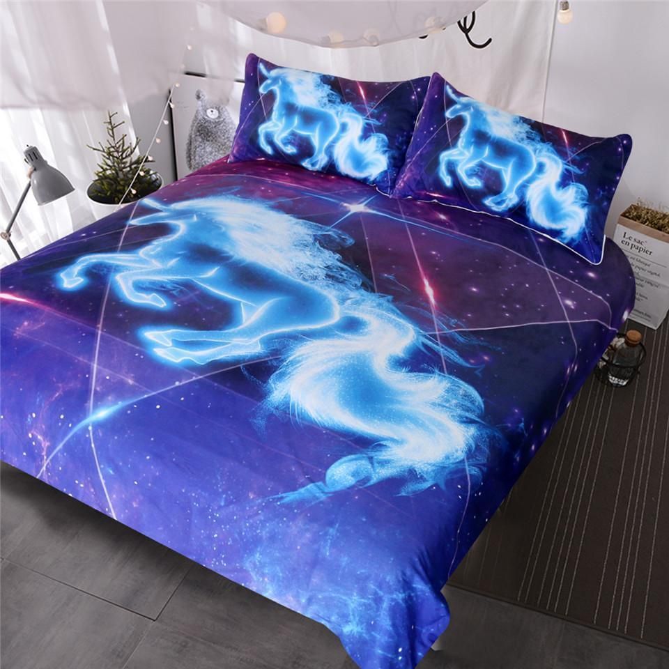 Galaxy Blue Unicorn Boys Girls Bedding Set