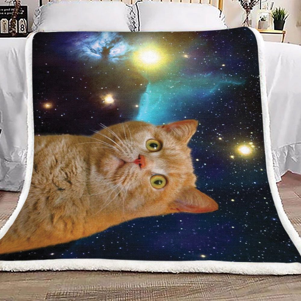 Galaxy Brown Cat Sherpa Fleece Blanket