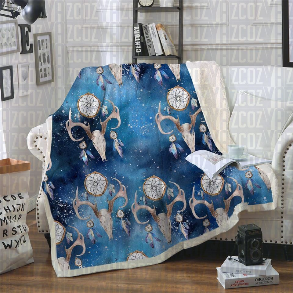 Galaxy Bull Skull Sherpa Fleece Blanket