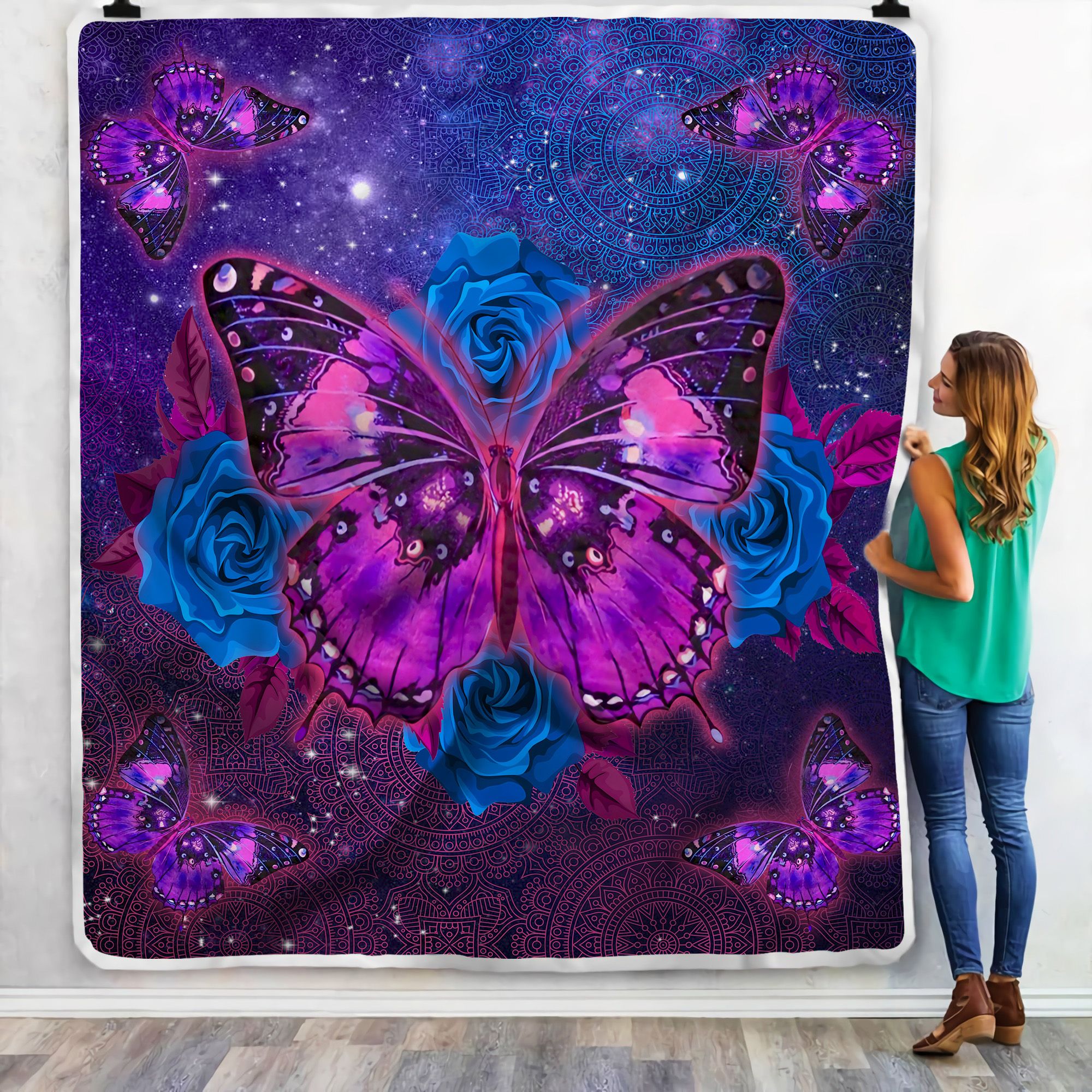 Galaxy Butterfly Mandala Fleece Blanket