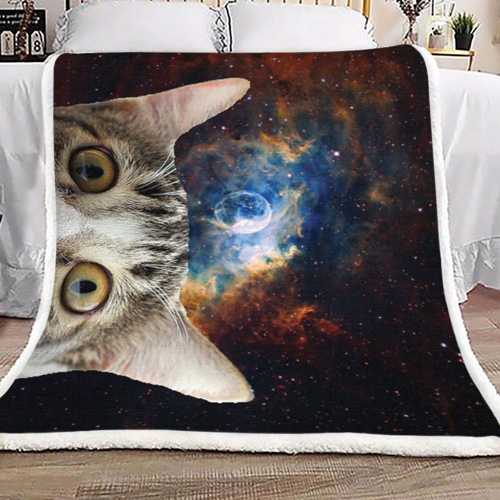 Galaxy Cat Sherpa Fleece Blanket