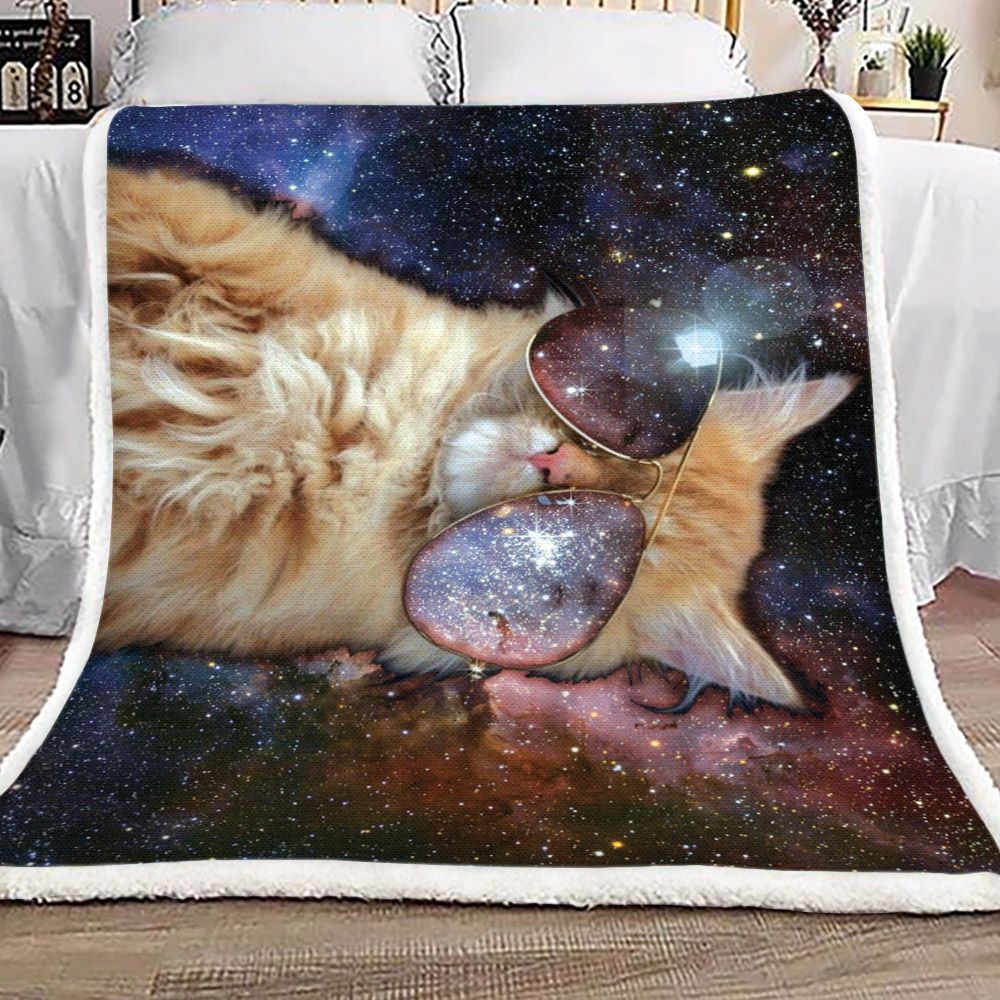 Galaxy Cat Sherpa Fleece Blanket