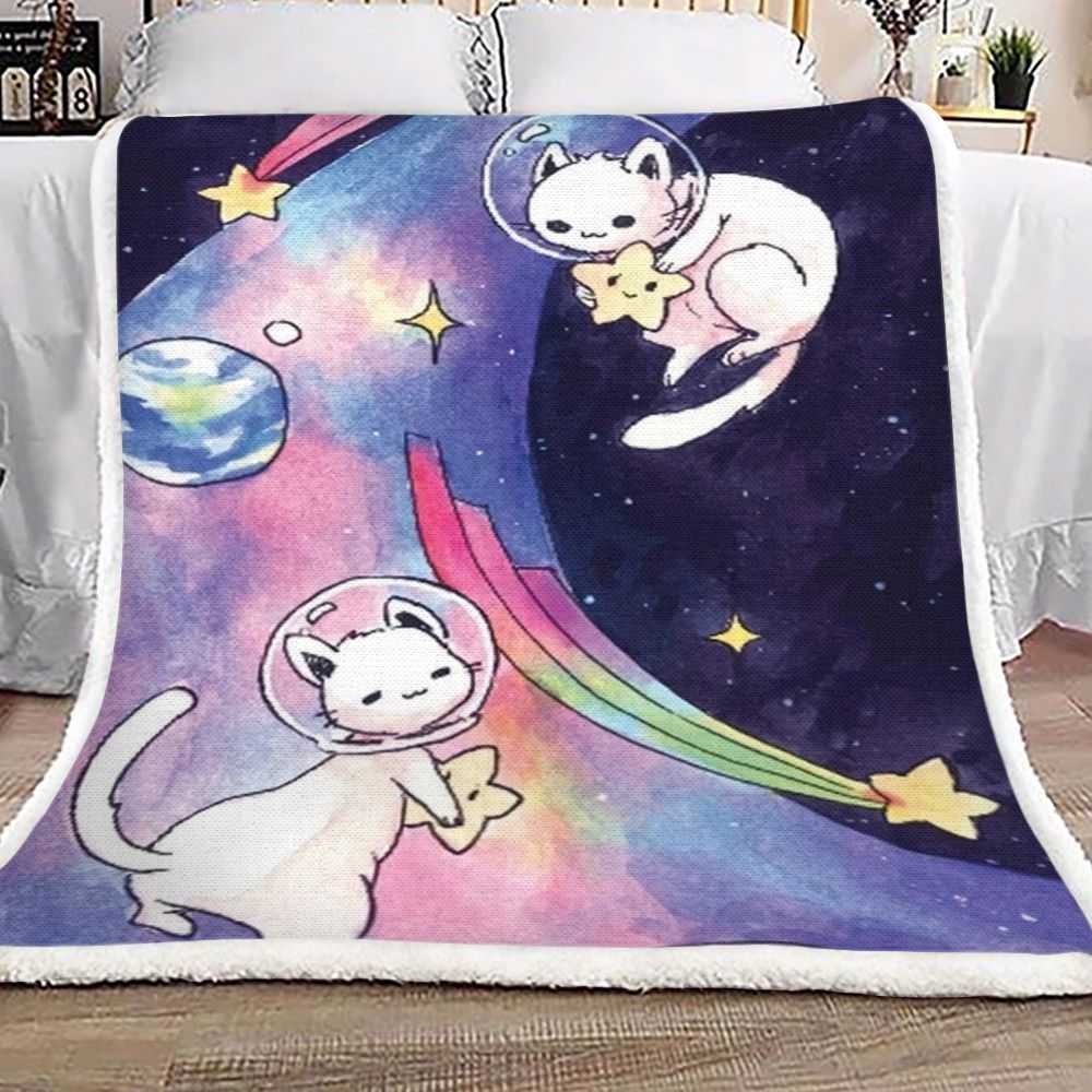 Galaxy Cat Sherpa Fleece Blanket