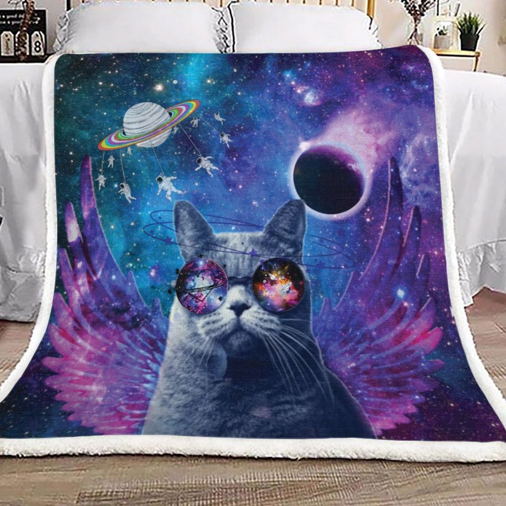 Galaxy Cat Sherpa Fleece Blanket