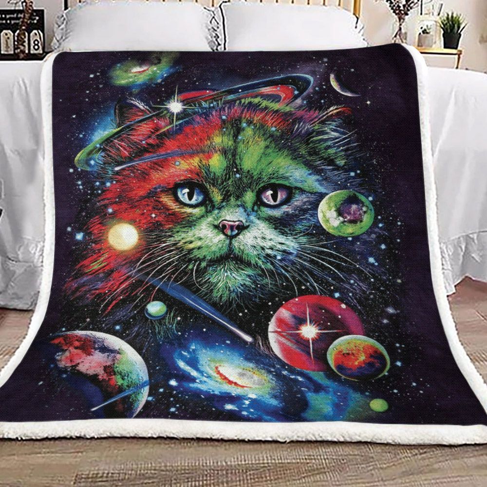 Galaxy Cat Sherpa Fleece Blanket