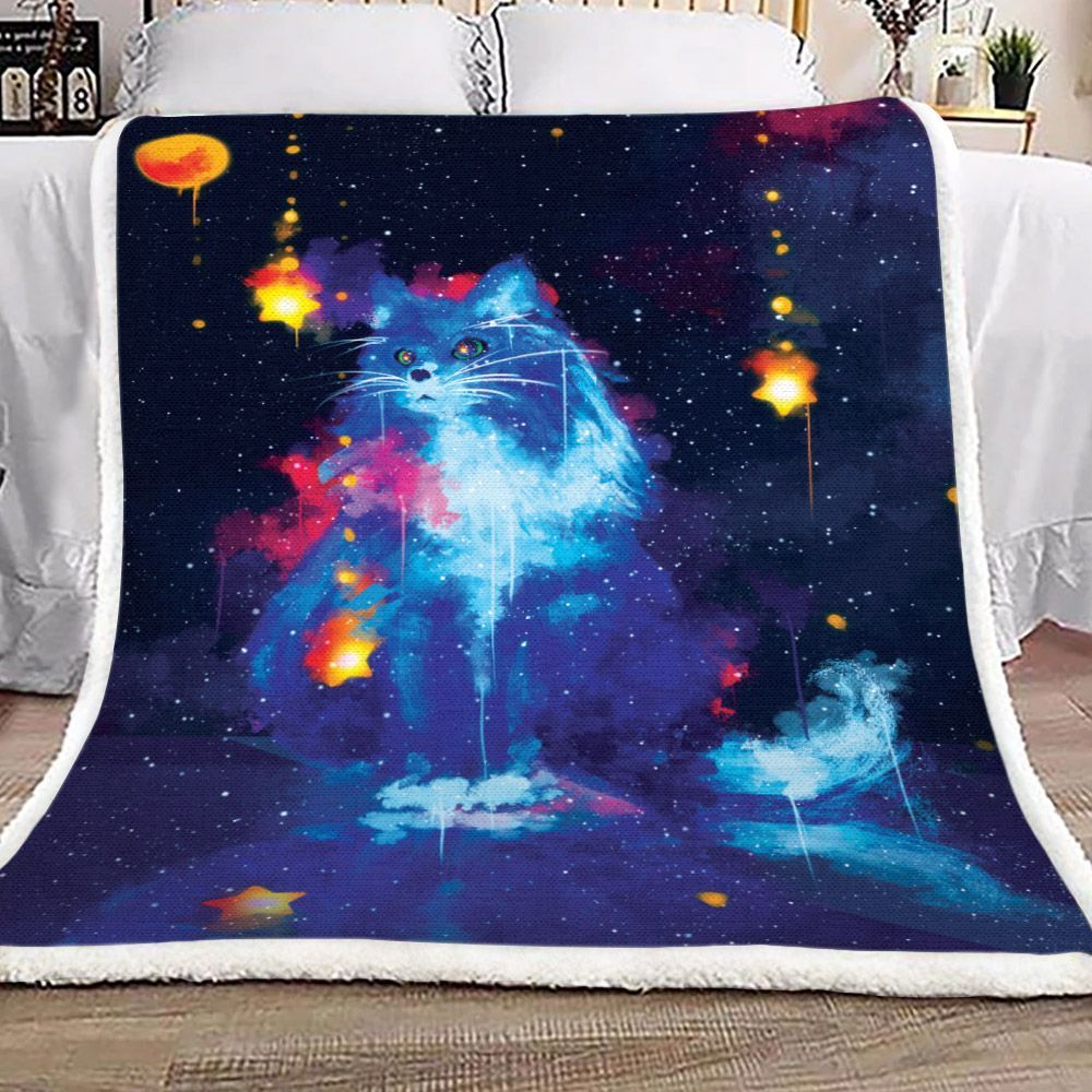 Galaxy Cat Sherpa Fleece Blanket