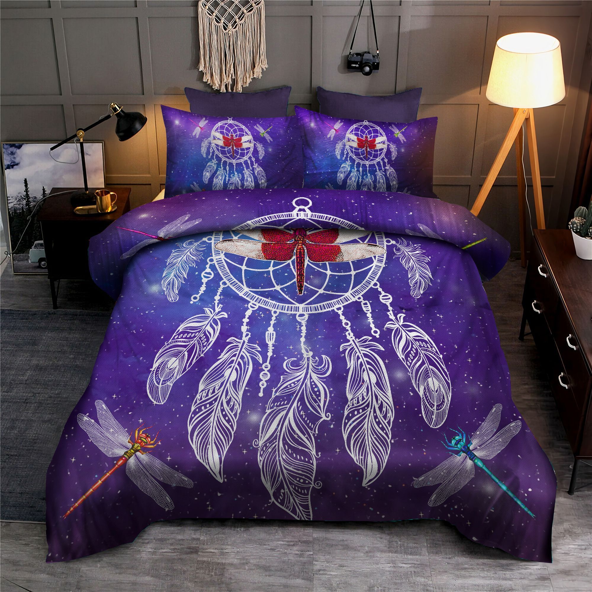 Galaxy Colorful Dragonfly Dreamcatcher Bedding Set