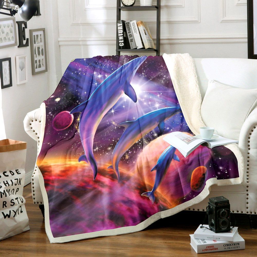 Galaxy Dolphin Sherpa Fleece Blanket