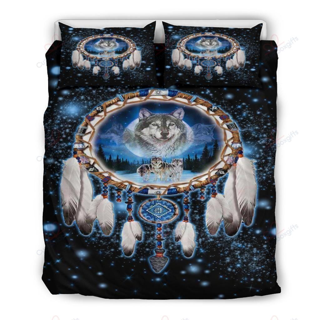 Galaxy Dreamcatcher Wolf Native American Bedding Set