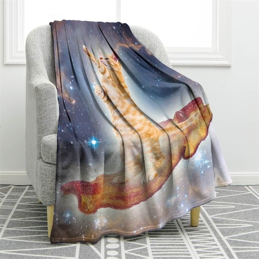 Galaxy Hipster Cat Space Sherpa Fleece Blanket