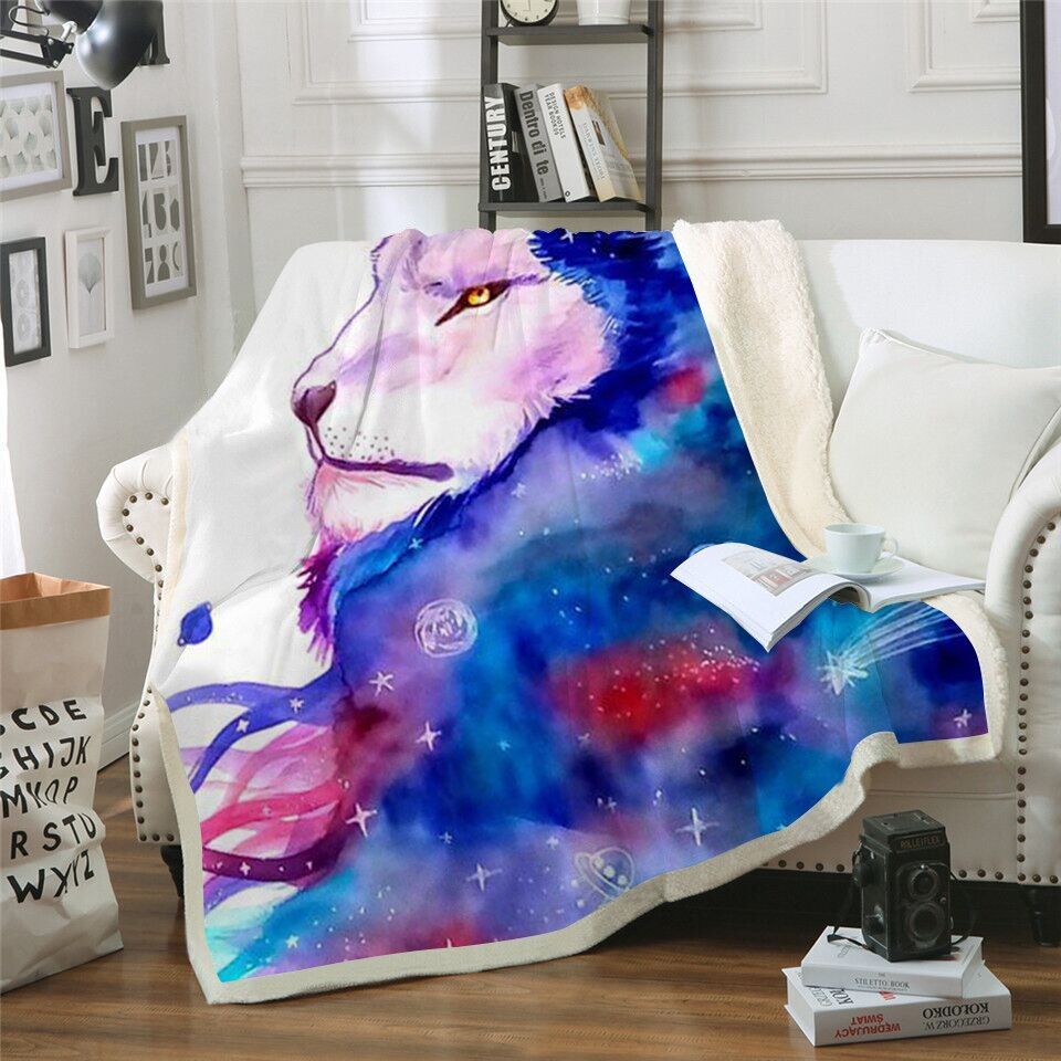 Galaxy Lion Sherpa Fleece Blanket