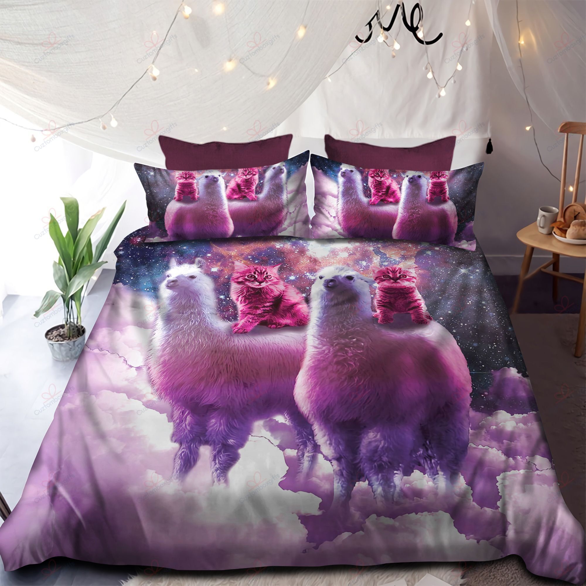 Galaxy Llama And Cat Bedding Set