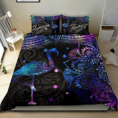 Galaxy Mandala Pattern Flamingo Bedding Set