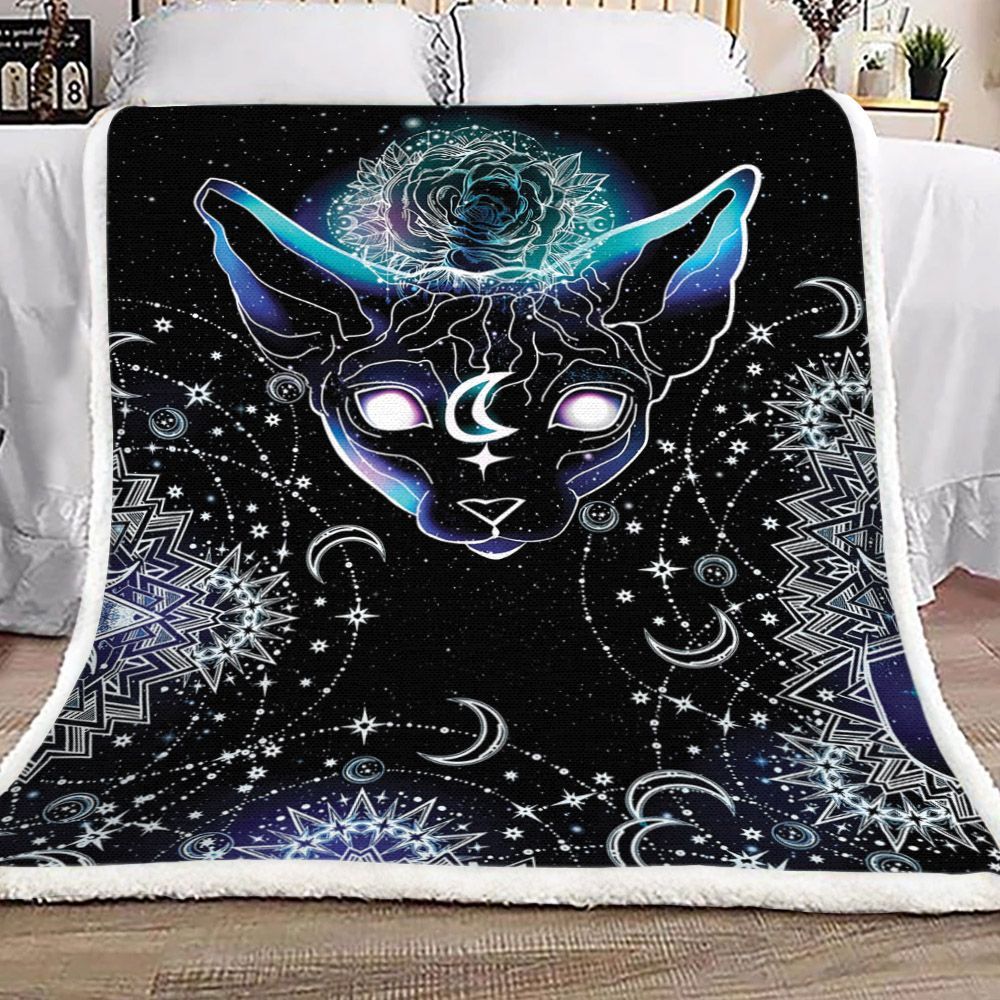 Galaxy Moon Sphynx Cat Sherpa Fleece Blanket