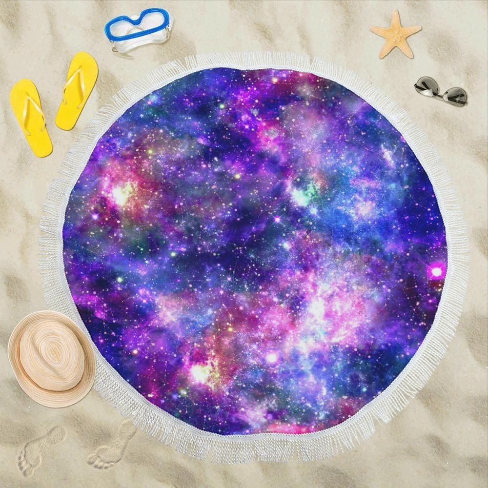 Galaxy Night Stardust Space Print Round Beach Towel