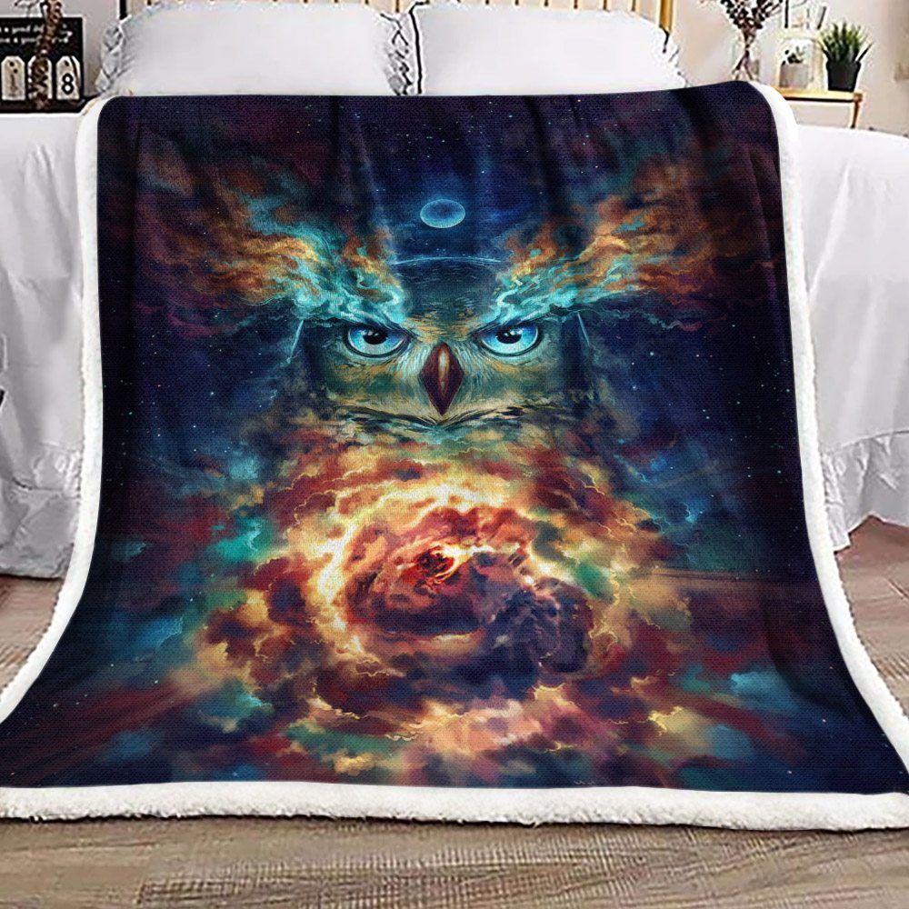 Galaxy Owl Sherpa Fleece Blanket