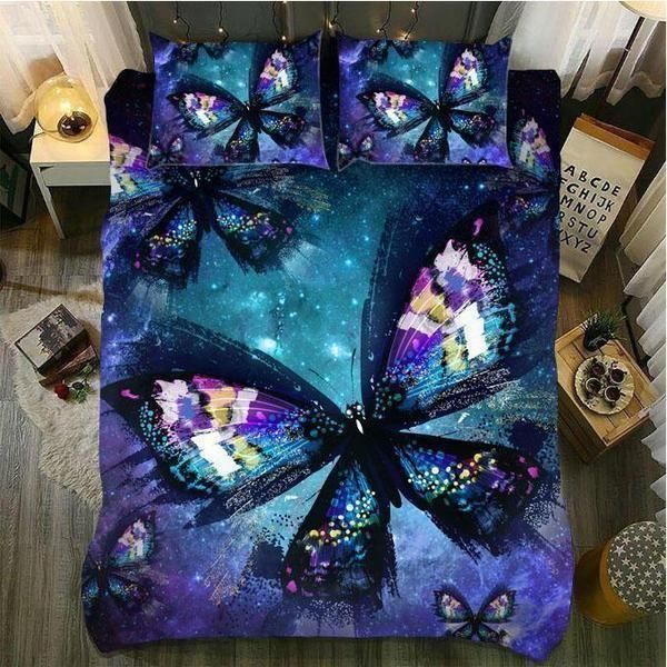 Galaxy Purple Butterflies Impressive Mysterious Colorful  Bedding Set