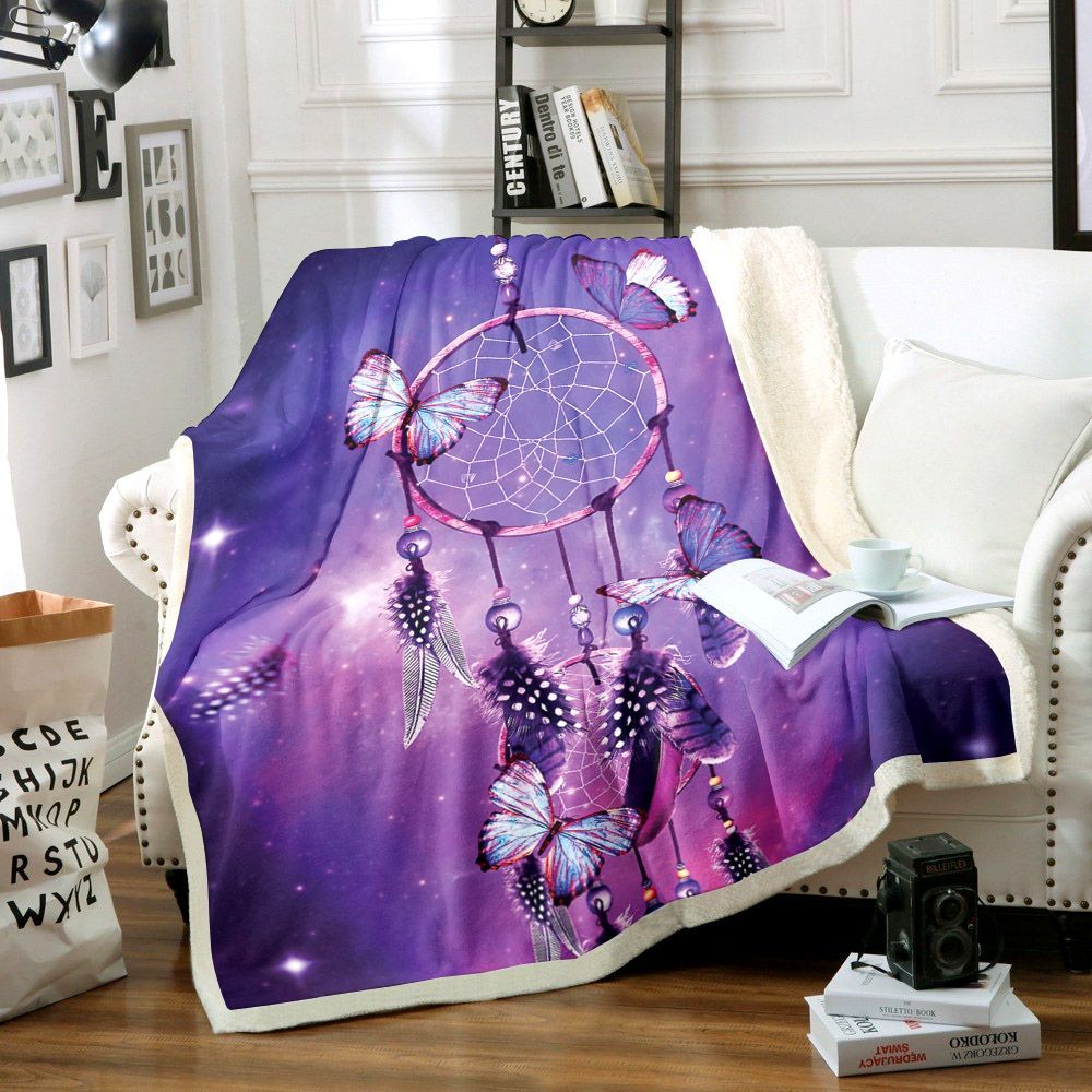 Galaxy Purple Dreamcatcher Butterfly Sherpa Fleece Blanket