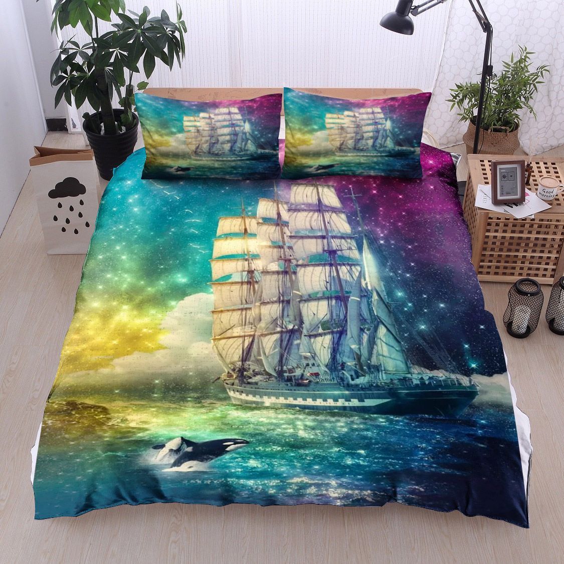 Galaxy Ship Dolphin Bedding Set