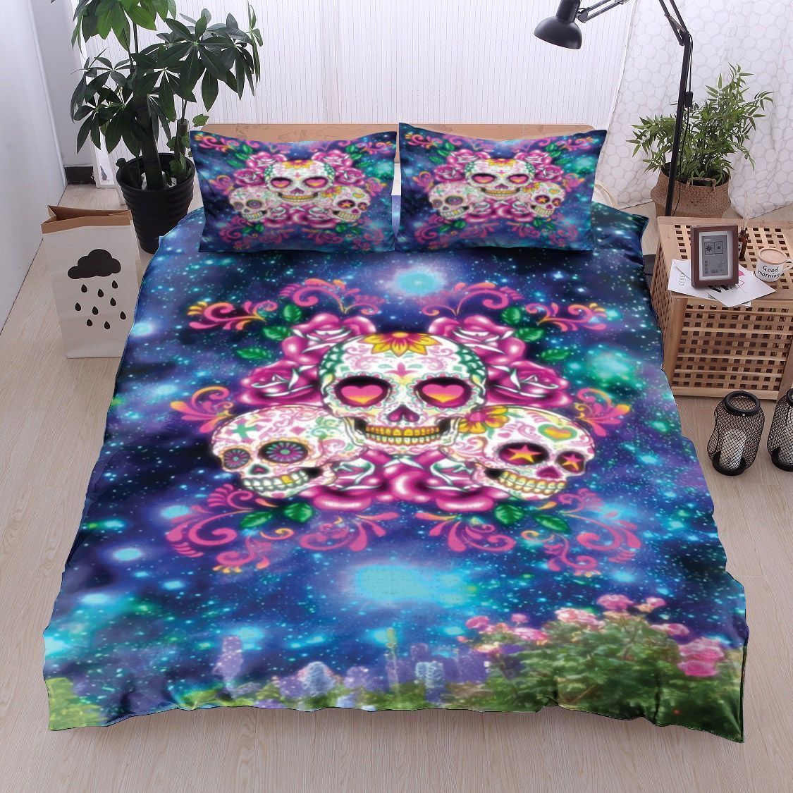 Galaxy Skull Day Of The Dead Bedding Set