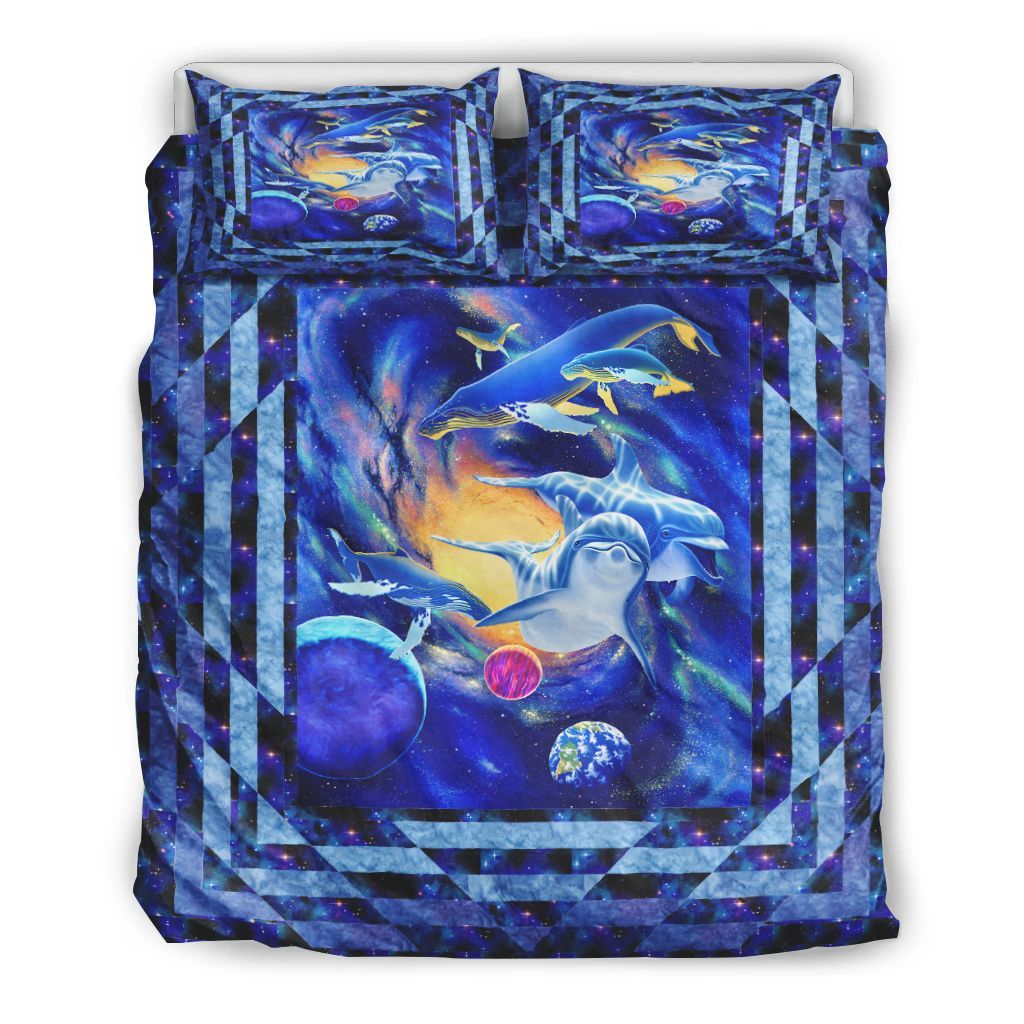 Galaxy Sky Whales And Dolphins Bedding Set