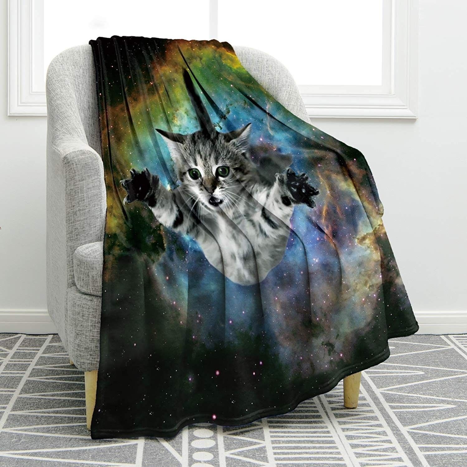 Galaxy Space Cat Sherpa Fleece Blanket