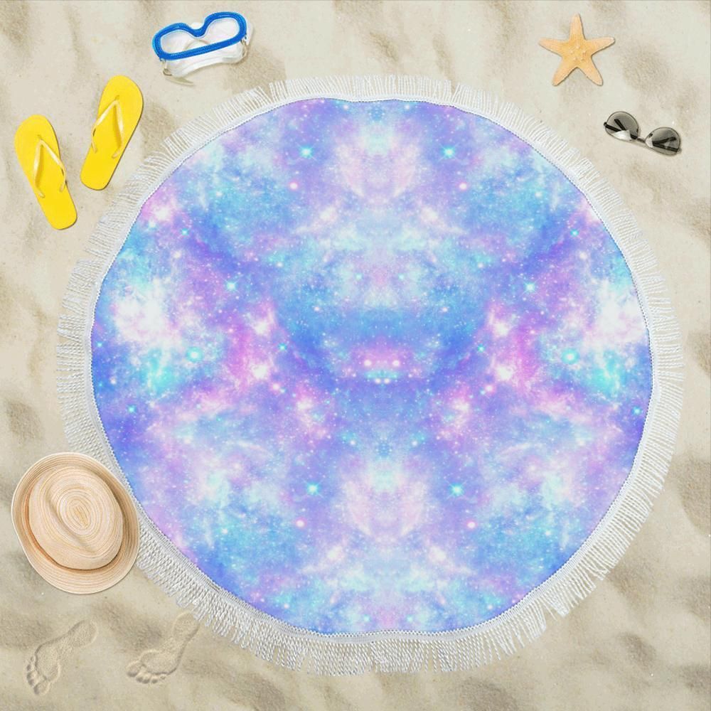 Galaxy Stardust Pastel Color Print Round Beach Towel