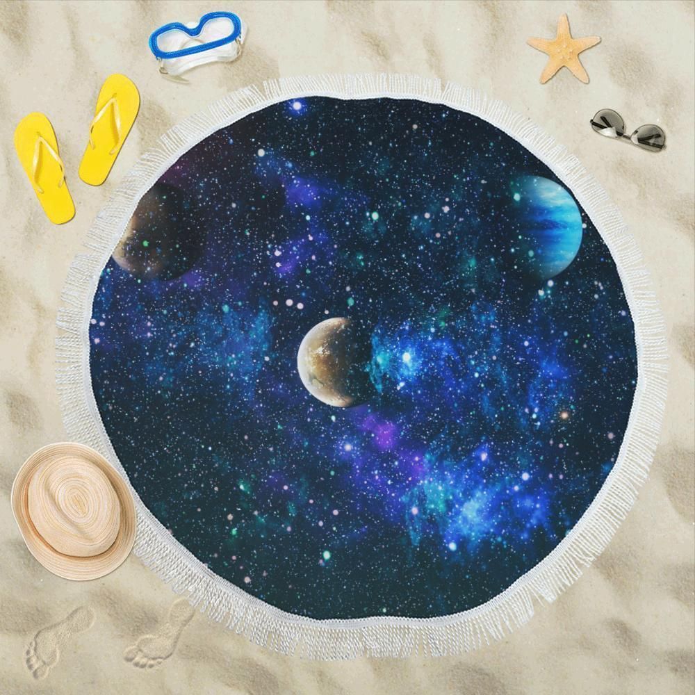 Galaxy Stardust Planet Space Print Round Beach Towel