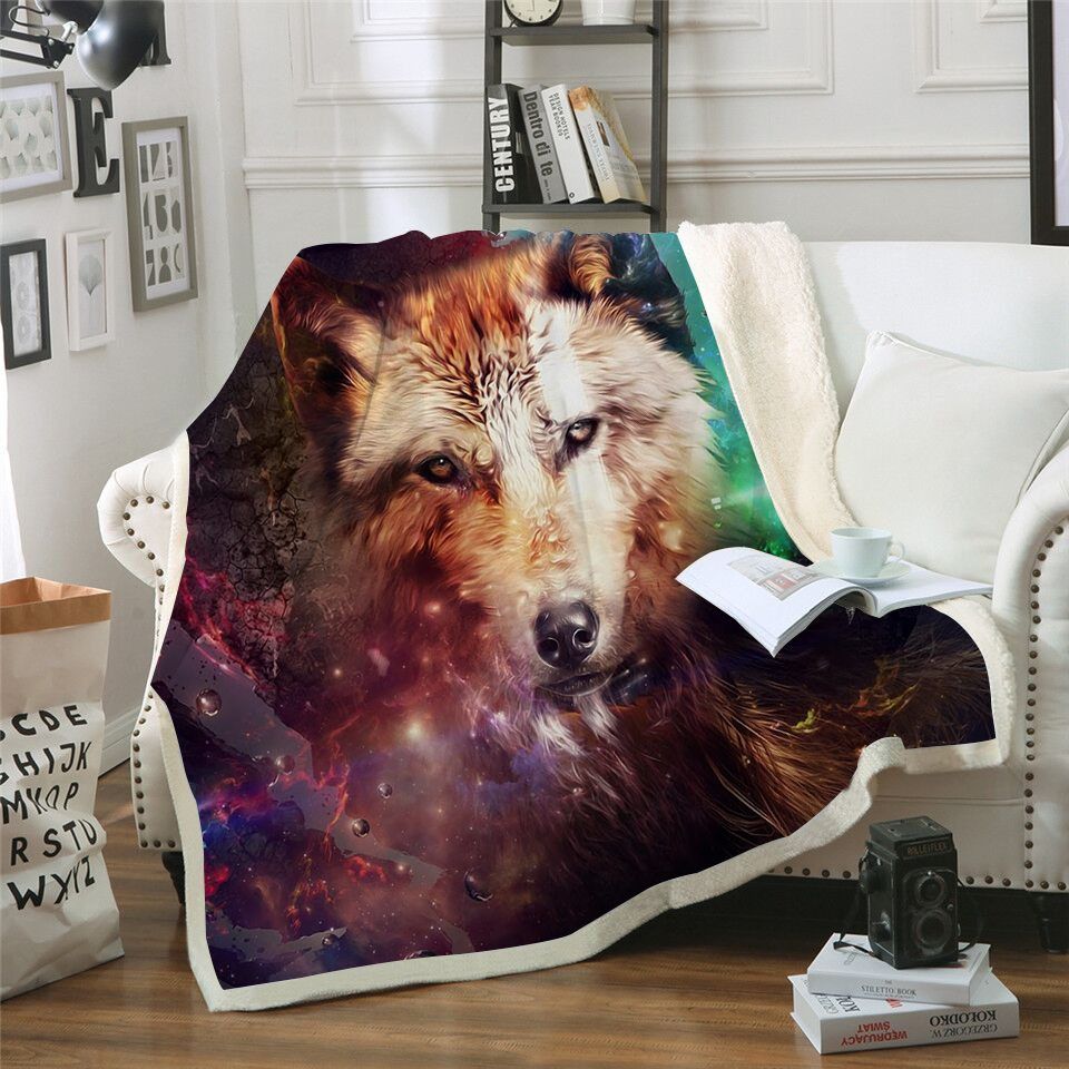 Galaxy Wolf Sherpa Fleece Blanket