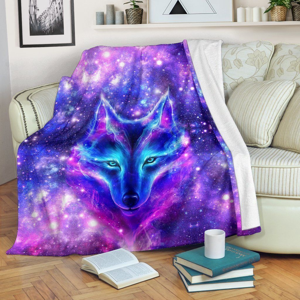 Galaxy Wolf Sherpa Fleece Blanket
