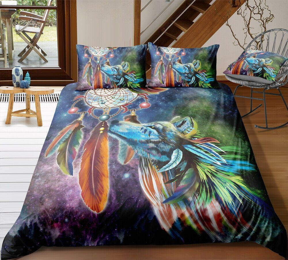 Galaxy Wolf Dreamcatcher Bedding Set