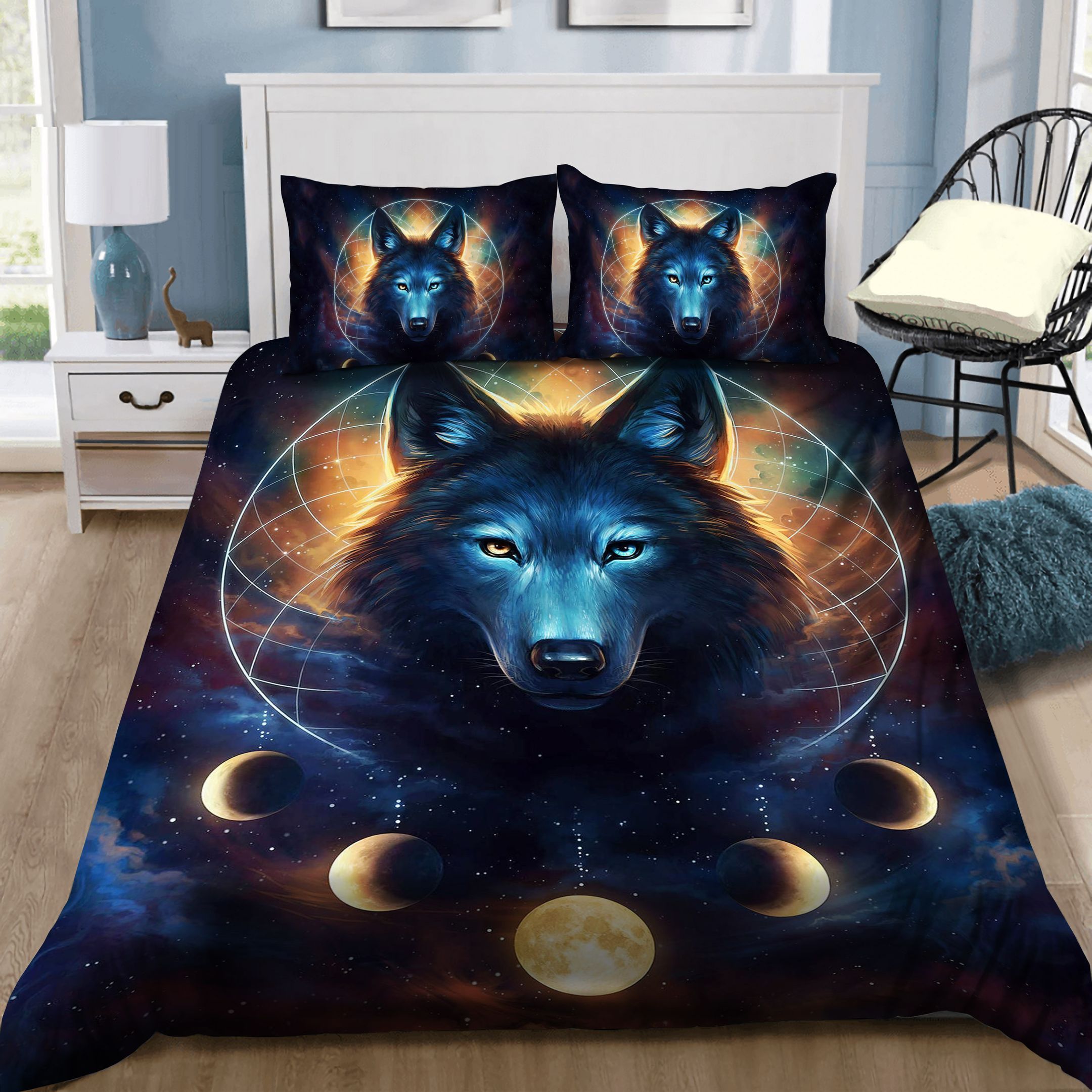Galaxy Wolf Moon Bedding Set