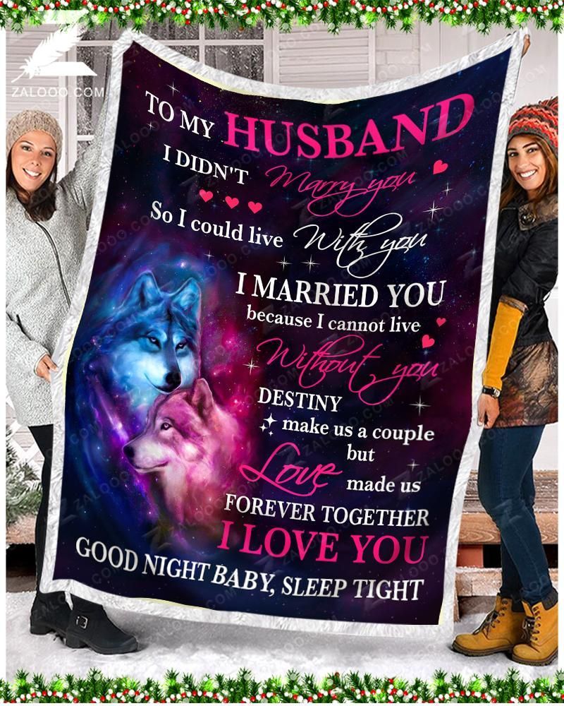 Galaxy Wolf To My Husband I Love You Sherpa Fleece Blanket