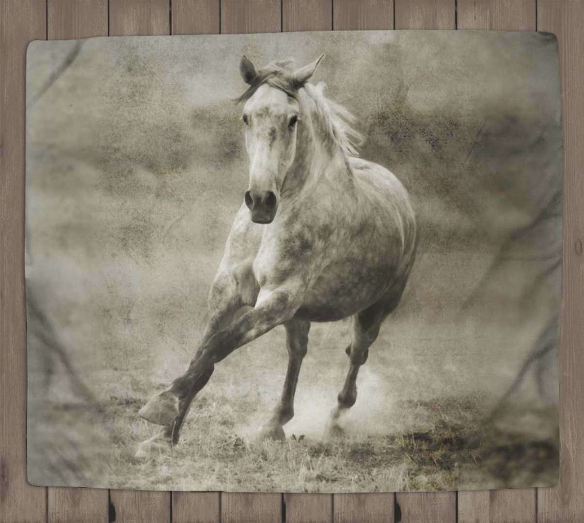 Galloping Dappled Grey Horse Sherpa Fleece Blanket