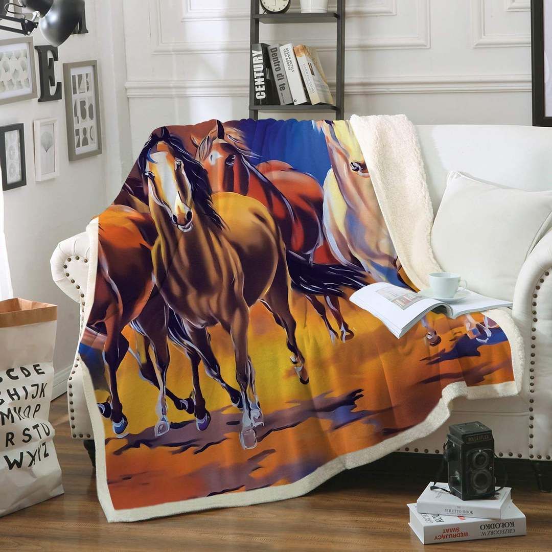 Galloping Horses Sherpa Fleece Blanket