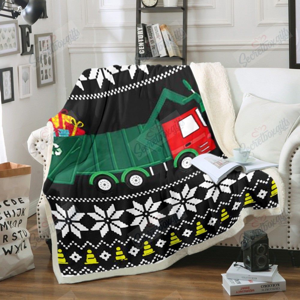Garbage Truck Christmas Fleece Blanket